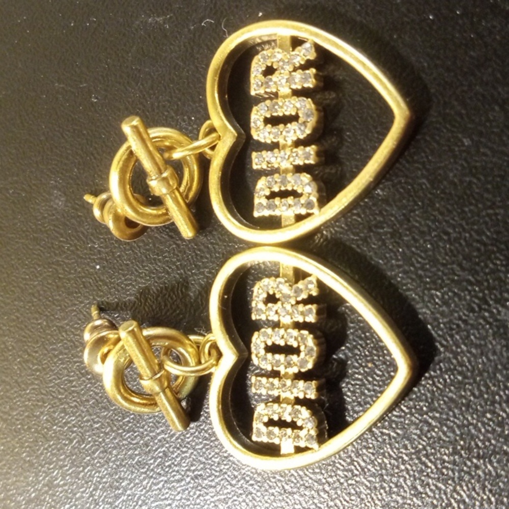 WOMEN'S CHRISTIAN DIOR HEART SHAPED GOLD CRYSTAL DANGLING EARRINGS